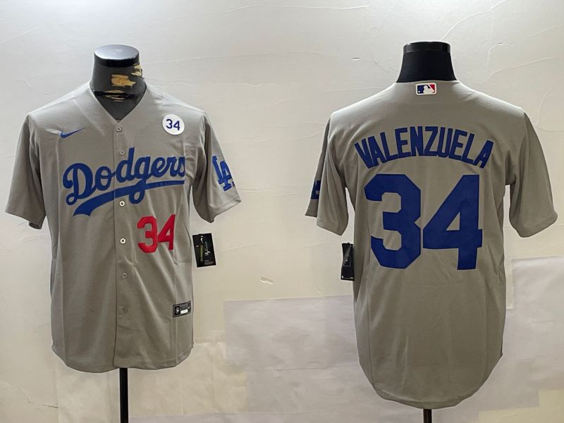 Men Los Angeles Dodgers #34 Valenzuela Grey Game 2024 Nike MLB Jersey style 11208